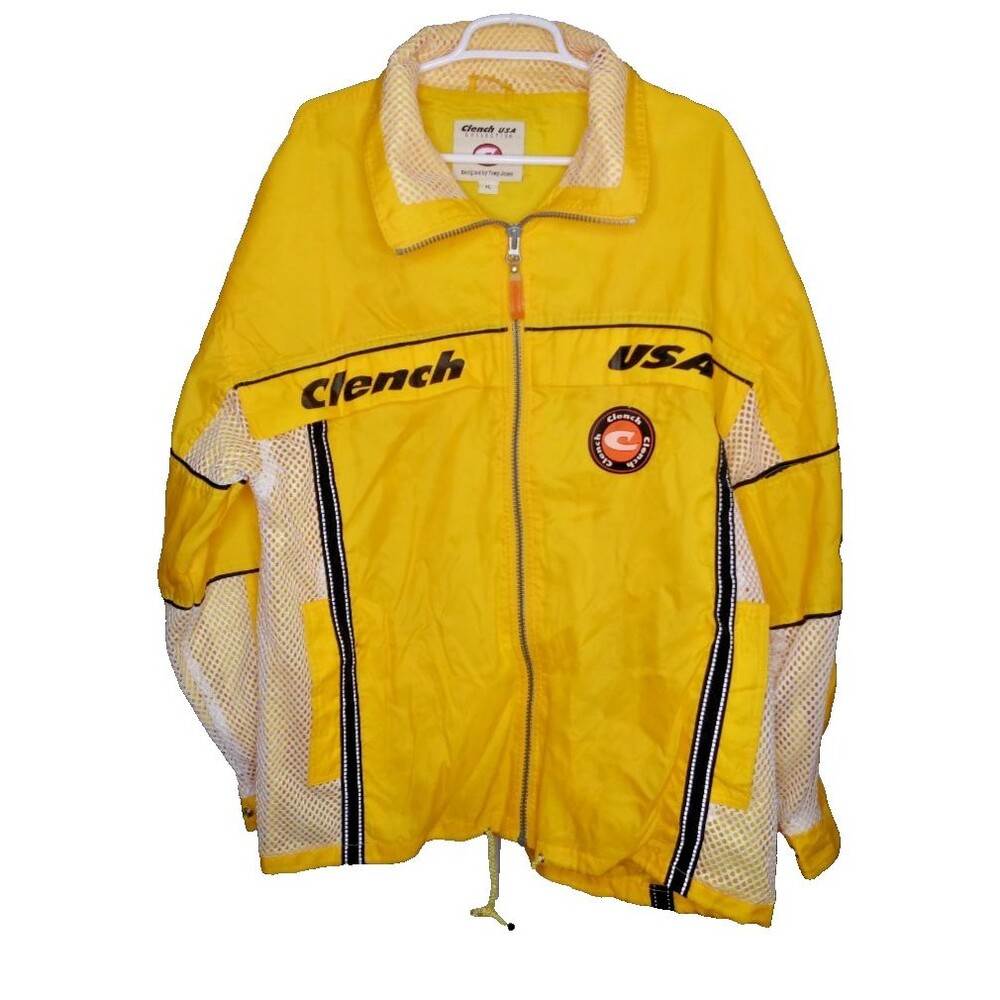 VTG Y2K Clench USA Track Wind Braker Jacket Yellow Mesh Accent Men's Size XL